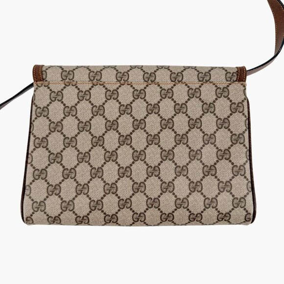 Gucci Vintage GG Monogram Crossbody Shoulder Flap Bag Beige Coated Canvas Brown - Picture 9 of 15